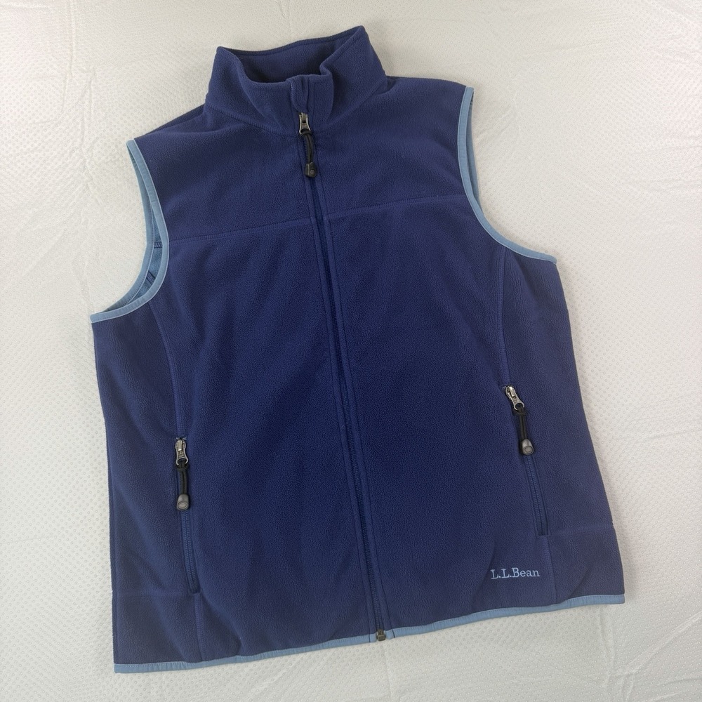 LL Bean Polartec Fleece Vest Womens Medium Blue Full Zip Weather Outerwear
